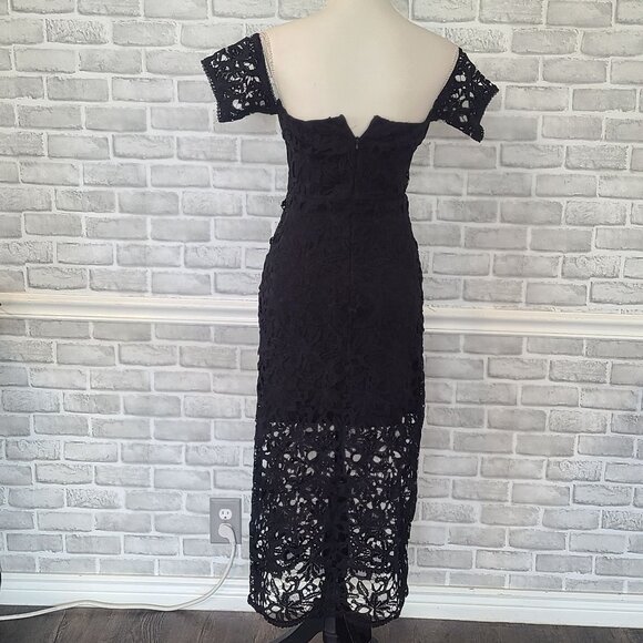 J.O.A. Off the Shoulder Black Lace Midi Dress LBD Whimsigoth Classic NEW Small - Picture 3 of 10